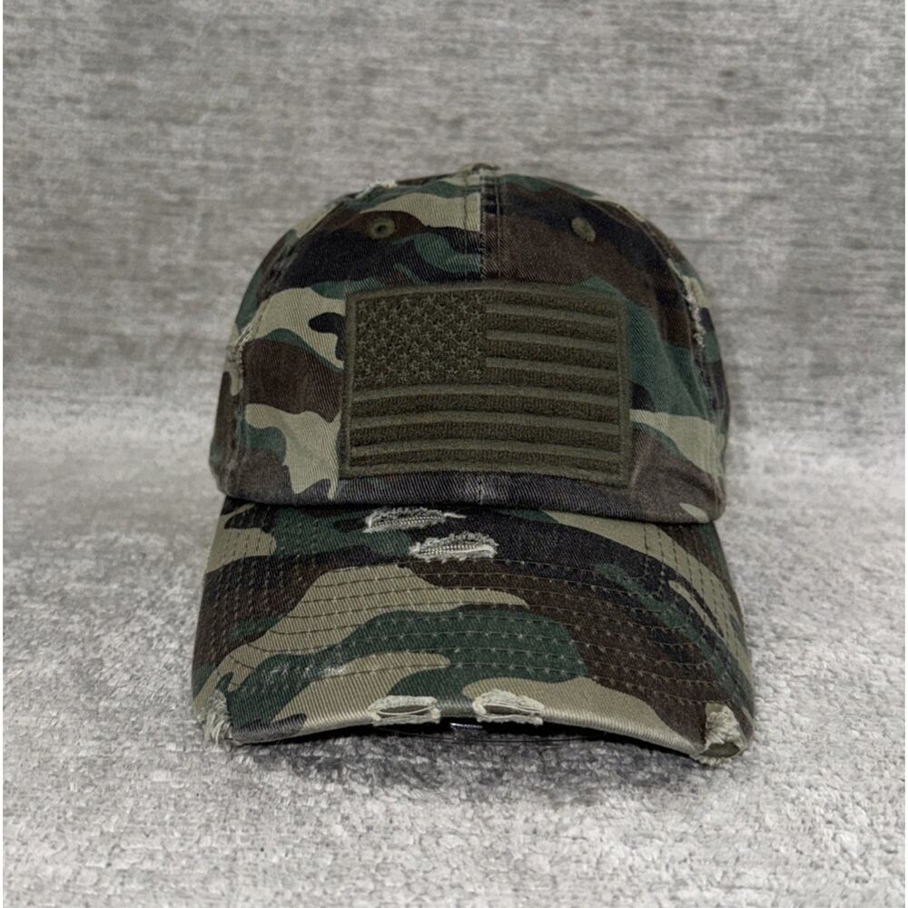 KBETHOS Vintage Distressed Camo American Flag Hat Adjustable Buckle Strapback